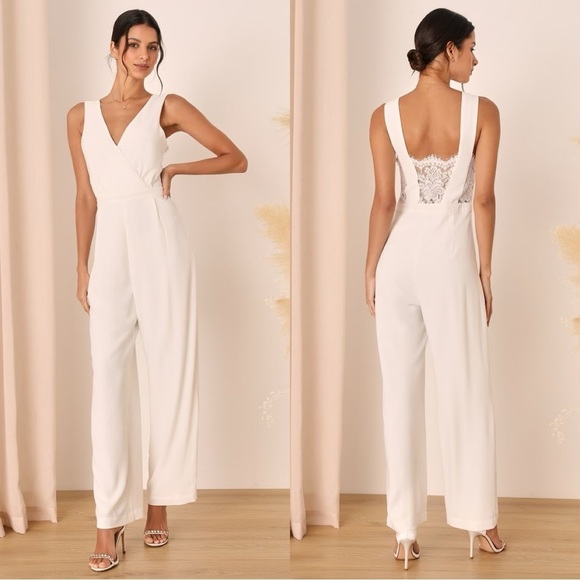 NWOT Lulus Kiska White Lace Wide-Leg Jumpsuit - Picture 1 of 7